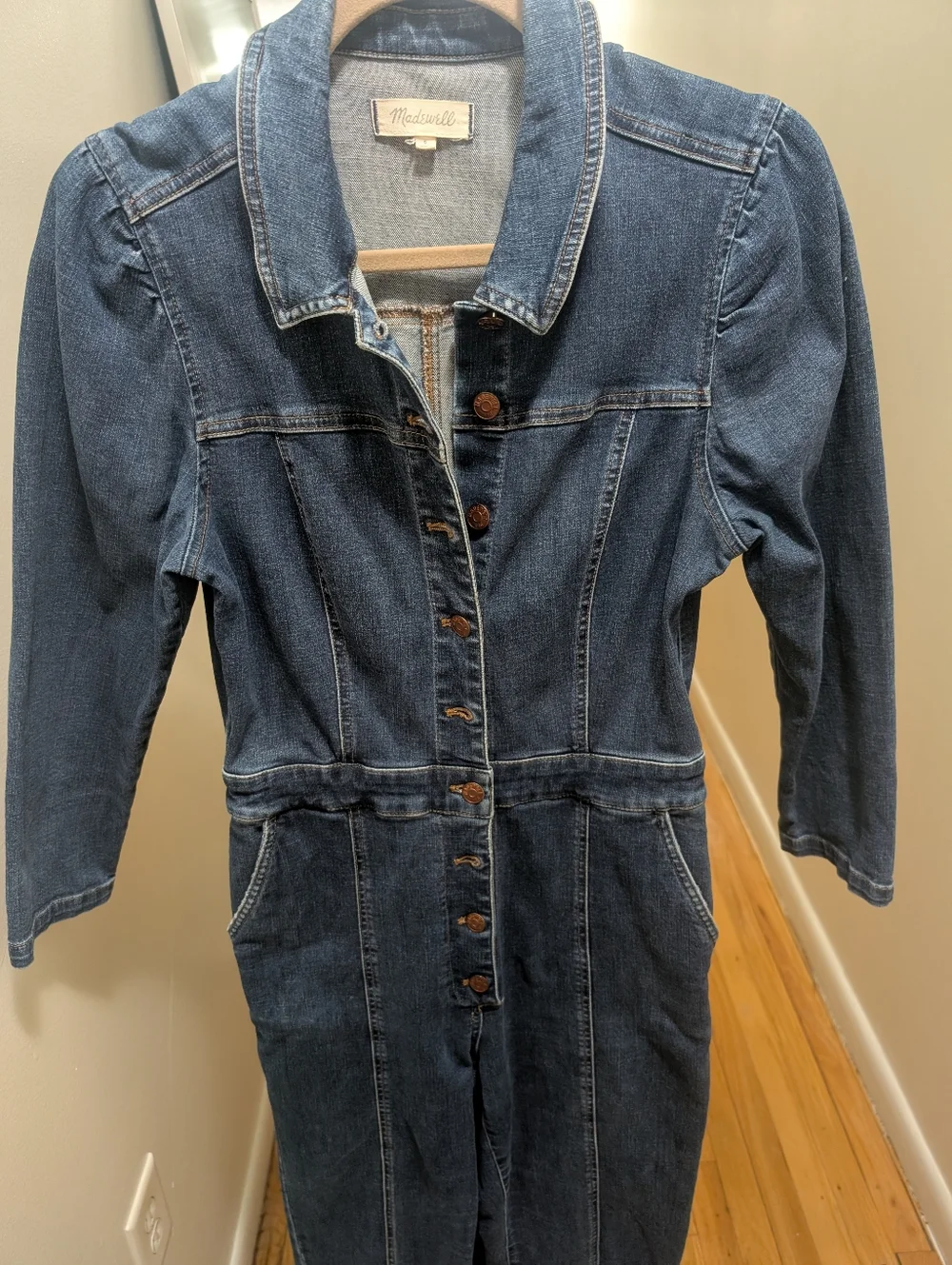 Madewell Denim Jumpsuit Puff Sleeve Size 6 - Picture 4 of 8